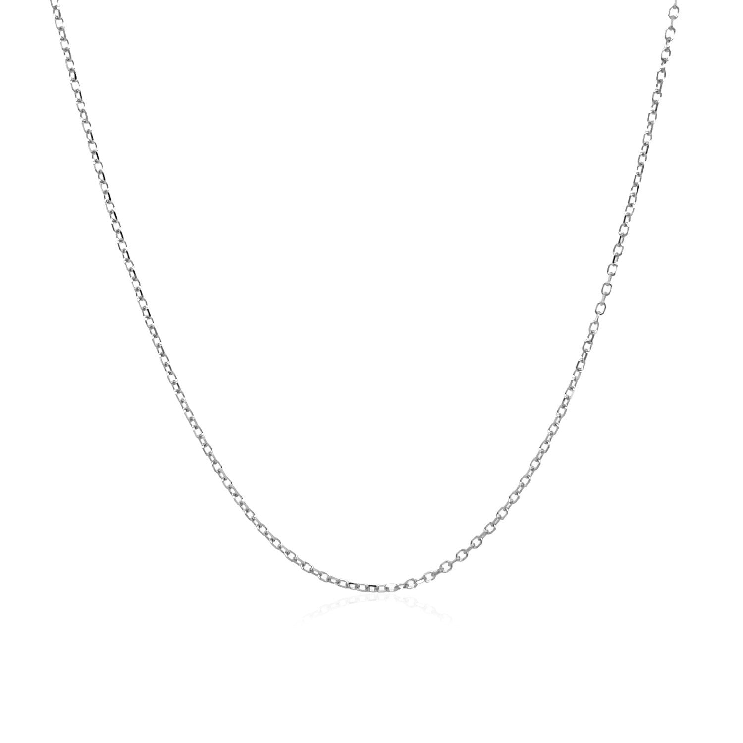 14k White Gold Diamond Cut Cable Link Chain (0.87 mm) in a sleek high-contrast midnight luxury editorial style
